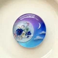 レジン ヘアゴム キーホルダー ドライフラワー 月 ブルー パープル