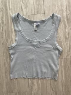 DIVIDED H&M リブ クロップド タンクトップ ライトブルー Sのサムネイル
