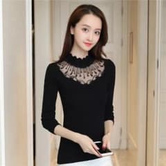 【オススメ】胸元デザインが素敵リブニット グレー タートルネック ビジューニットのサムネイル