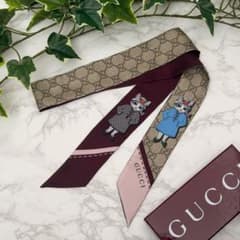 極美品 グッチ ヒグチユウコ シルク ネックボウ スカーフ ボルドー
