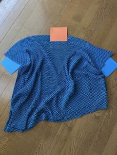イッセイミヤケme メッシュトップス青➕黒 アシンメトリー - メルカリ