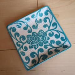 バッチャン焼／ハンドメイド／手彫り／11.5cm／はす／水色／ベトナム伝統工芸のサムネイル
