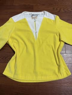 courrèges パイル地 長袖カットソー イエロー×ホワイト