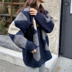uloi オーバーサイズ ダイヤモンドパターン ニットセーターのサムネイル