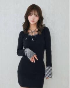 darich ダーリッチ　チェックリボンニットミニワンピース　ブラック　フリーのサムネイル