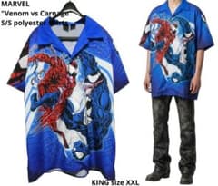 총 무늬 프린트! MARVEL 베놈 & 카 네이지! 오버 사이즈 알로하 셔츠 XXL