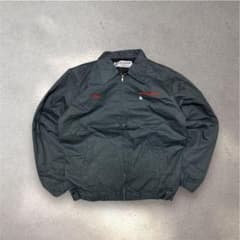 ARAMARKワークジャケットy2k刺繍ロゴ短丈グランパコアチャコールグレーL ARAMARK 90s 中綿ワークジャケット企業ロゴ刺繍スイングトップ 襟付き