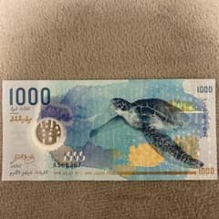 モルディブ ルフィア 1000ルフィア(MVR) 紙幣 ジンベイザメ ウミガメ