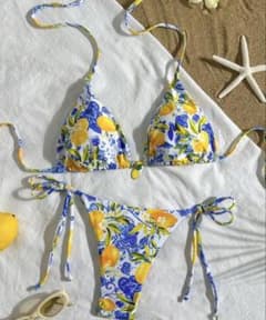 snidel♡ビキニ レモン柄 シチリアレモン柄 フリルオフショルダーバンドゥ水着 【LAULEA