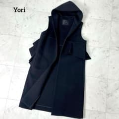美品】ヨリ ボンディング ジレ ベスト フリル フーディ ロング 黒 F