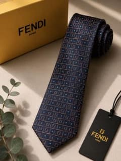 極美品 FENDI ネクタイ ズッカ柄 総柄 シルク ネイビー 高級 人気