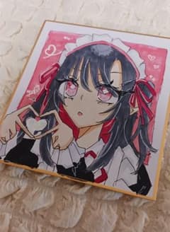 イラスト 色紙 メイド 赤 黒 地雷系 量産系 オタクのサムネイル
