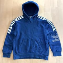 美品！アディダスオリジナルストレフォイルロゴ刺繍 3ラインスウェットパーカー