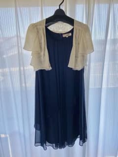 美品 レースボレロ付き ネイビー ワンピース ドレス 結婚式 パーティーのサムネイル