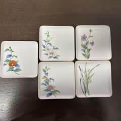 香蘭社 四角皿 5枚セット 花柄 金縁のサムネイル