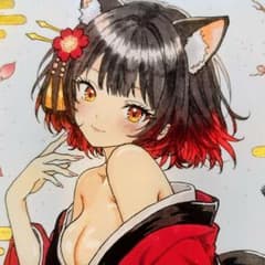 原画】手描き アナログ オリジナルイラスト 猫耳 着物 コピック 色紙