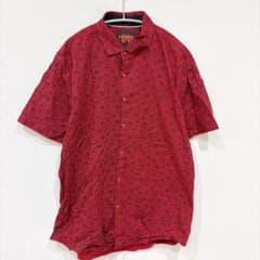 コンシエンス 半袖シャツ レギュラーカラー 半袖 花柄 総柄 L 赤 綿 デート