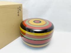 未使用 茶道具 輔聖作 木製 独楽食籠 兼中斎好 花押付 内黒 元箱 未使用 茶道具 輔聖作 木製 独楽食籠 兼中斎好 花押付 内黒 元箱