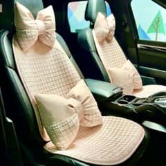 新品】車シートカバー+リボンクッション11点セット ピンクツイード調 