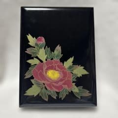 漆器 硯箱 牡丹蒔絵 黒塗り 文箱のサムネイル