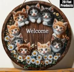 928 木製　子猫　マーガレット　ウェルカムボード　壁飾り20cm インテリア