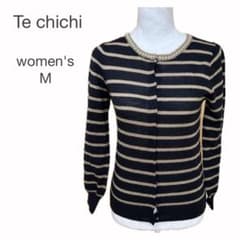 Te chi chi ニット カーディガン カットソー ボーダー パール装飾 M