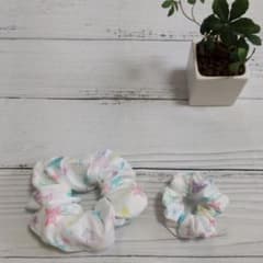 ガーゼ　シュシュ　星　スター　親子　キッズ　ヘアゴム　髪飾り　①