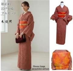 【正絹】袷 江戸小紋 変わり万筋 フルセット 4点 未使用 上品 普段着物