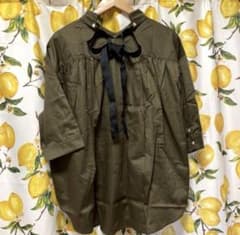 新品　バックリボン 七分袖ブラウス カーキ　オーバーサイズ 七分袖シャツ ビッグ