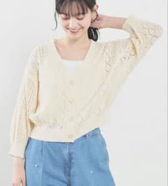 honeys colza７分袖透かし編Ｖカーディガン アイボリー
