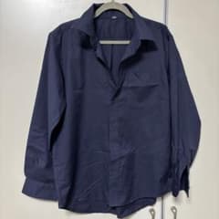 ダークブルー 長袖シャツ ポリエステル コットンのサムネイル