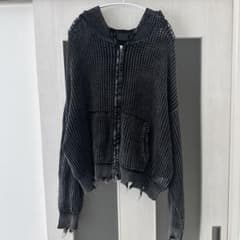 メッシュ ジップアップ フーディー ダメージ加工 ブラックのサムネイル