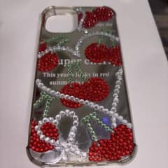 체리 무늬 라인 스톤 iPhone13 케이스