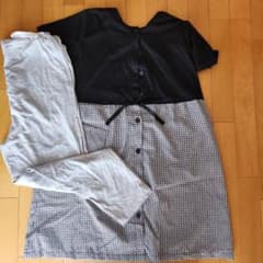マタニティパジャマセット 黒と白のチェック柄のサムネイル
