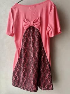 未使用品　ピンク 半袖 Tシャツ レースバック リボンのサムネイル