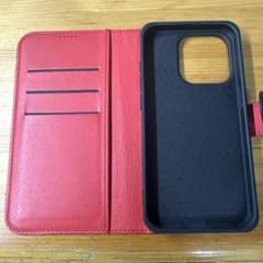 手帳型フリップケース 赤黒 カードスロット付き iPhone15プロのサムネイル