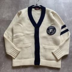 90s CHAPS ラルフローレン Ｖネック ニット チルデン カーディガン 極美品】90s CHAPS ラルフローレン チルデンカーディガン ワッペン 白