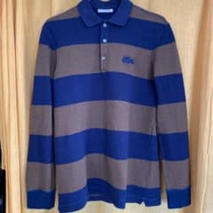 LACOSTE（ラコステ）ブラウン × ネイビー ボーダー柄 長袖ポロシャツのサムネイル