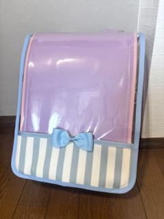 ランドセルカバー リボン くすみブルーストライプのサムネイル