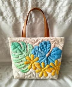 274.ハワイアンキルト・バッグ・ハイビスカス＆ティアレ＆モンステラ