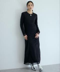 ADAM ET ROPE シアーコンビ ワンピース ドレス ブラックのサムネイル