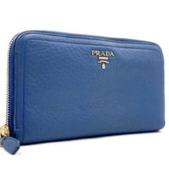 PRADAプラダ 長財布 ヴィッテロダイノ ラウンドジップ メタルロゴ ブルー PRADAプラダ 長財布 ヴィッテロダイノ ラウンドジップ メタルロゴ