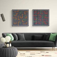 606x606mm アクリル画 抽象画 ドット上の線 シリーズ2点セット 真作 606x606mm アクリル画 抽象画 ドット上の線 シリーズ2点セット 真作