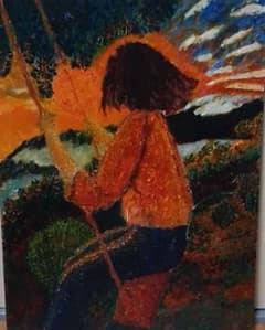 夕日　油絵　風景画 　F6のサムネイル