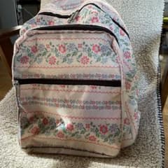 Beautiful antique floral print backpack/rucksack, lightweight, beige with floral print.