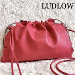 ☆MAho出品LUDLOW ラドロー レザースカラップ巾着 新品未使用品 中古・古着通販】LUDLOW (ラドロー) スカラップ巾着バッグ レッド