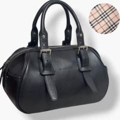 美品 バーバリー ミニボストンバッグ レザー シボ革 ノバチェック