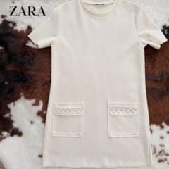 ZARA アイボリー ミニワンピース 半袖のサムネイル