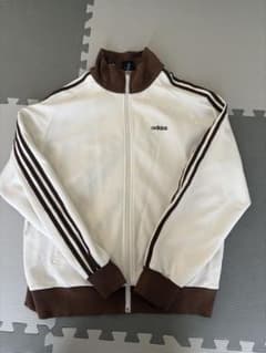 adidas トラックジャケット ホワイト ブラウン - メルカリ