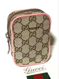 美品 ☆ GUCCI グッチ ☆ ミニ ポーチ GGキャンバス ピンクライン